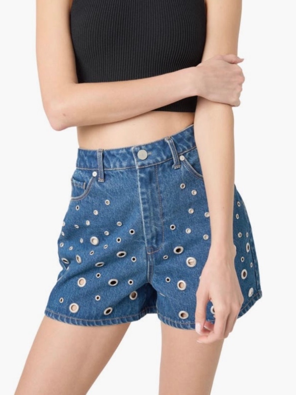 BLANKNYC Grommet High Waist Denim Shorts Silver Dreams SZ 25